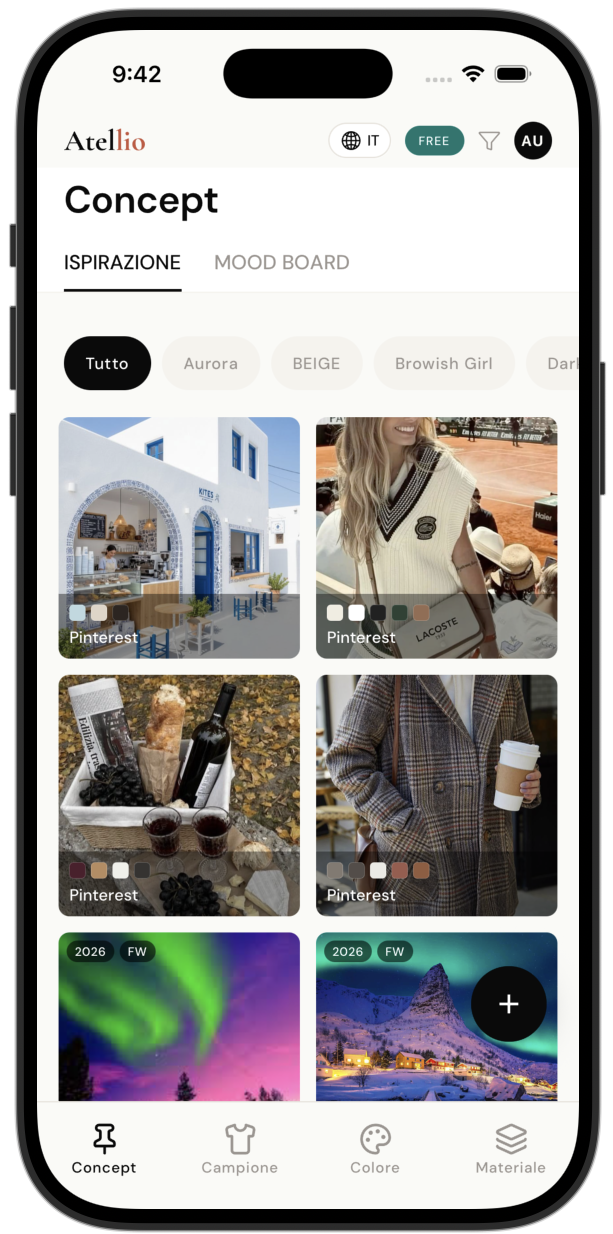 Atellio mobile app — Insight screen showing inspiration mood board